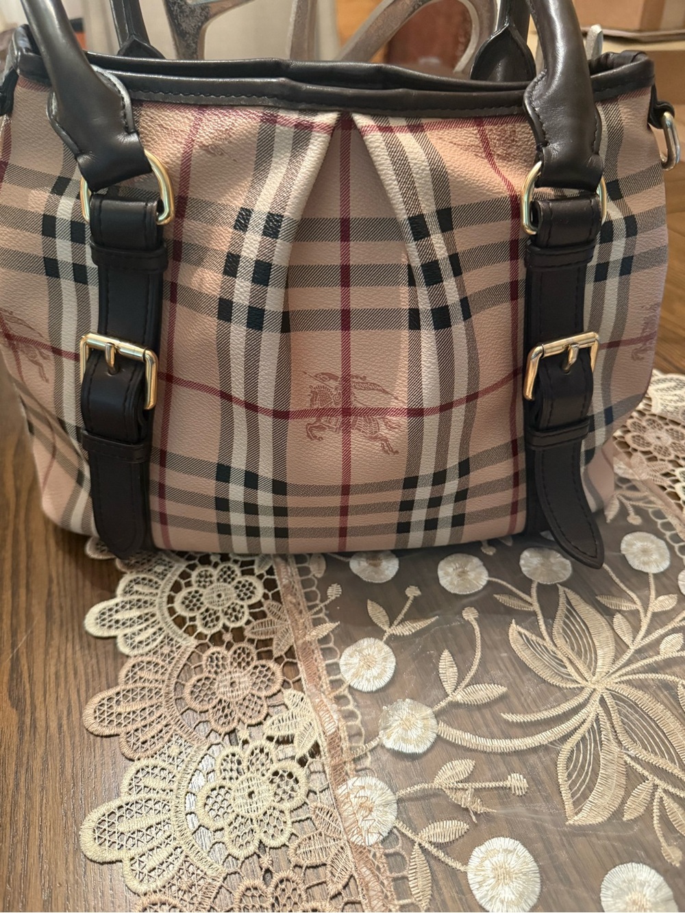 Burberry Nova Check Canvas Satchel Handbag w/COA